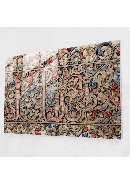 Ortaçağ Kaligrafi Cam Baskı - Ortaçağ, Elegance, Süslü Süslemeler, Ev Dekorasyonu, 45X30