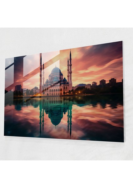 Canlı Cami Cam Tablo - Cami, Duvar Süsleme, Cam Duvar Sanatı, Cam Baskı, 45X30