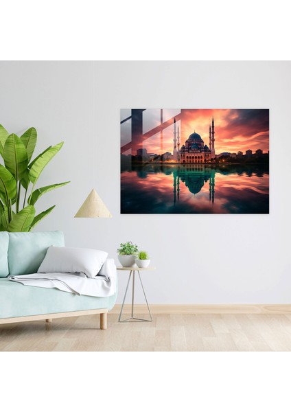 Canlı Cami Cam Tablo - Cami, Duvar Süsleme, Cam Duvar Sanatı, Cam Baskı, 45X30