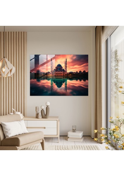 Canlı Cami Cam Tablo - Cami, Duvar Süsleme, Cam Duvar Sanatı, Cam Baskı, 45X30