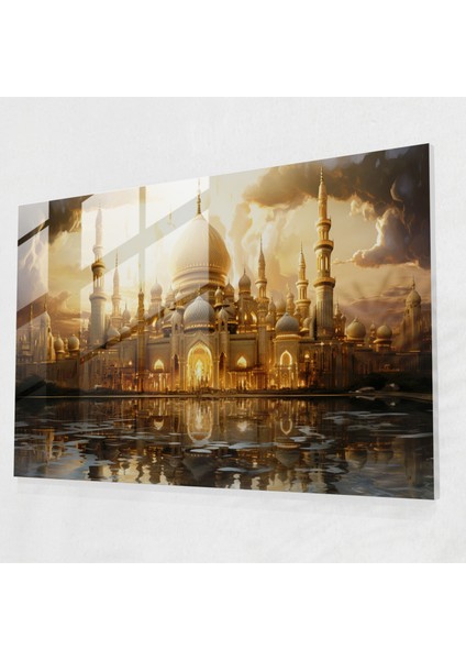 Zarif Cami Cam Duvar Sanatı - Cami, Modern Sanat, Gün Batımı, Sakin, 45X30