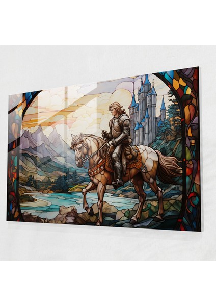 Ortaçağ Şövalyesi Cam Baskı - Ortaçağ, Vitray, Cam Duvar Sanatı, Cam Baskı, 45X30