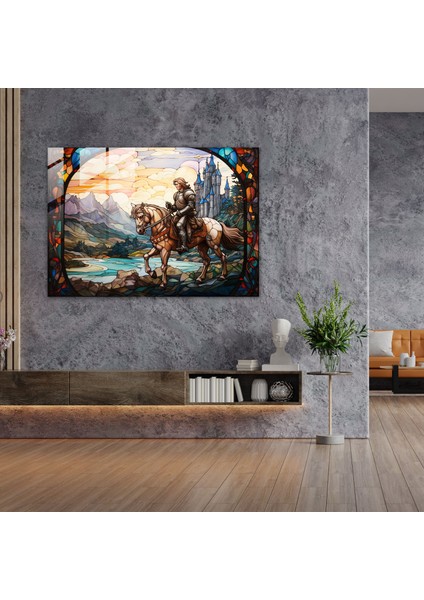 Ortaçağ Şövalyesi Cam Baskı - Ortaçağ, Vitray, Cam Duvar Sanatı, Cam Baskı, 45X30 fiyatları