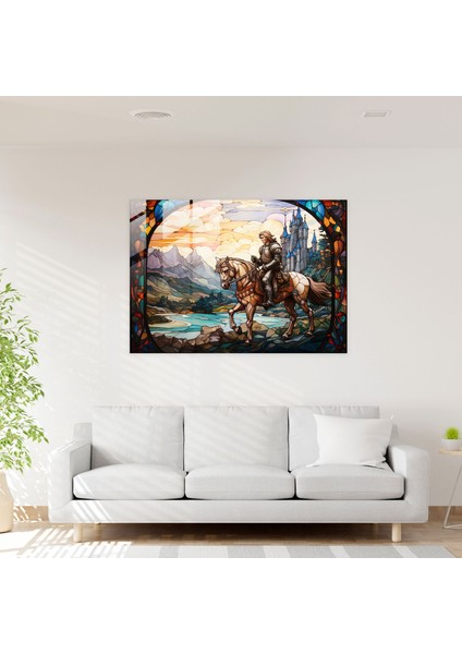 Ortaçağ Şövalyesi Cam Baskı - Ortaçağ, Vitray, Cam Duvar Sanatı, Cam Baskı, 45X30 modelleri