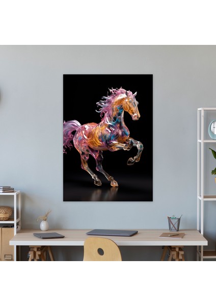 Gerçekçi Cam Heykel Duvar Sanatı - Gerçekçi Cam Heykel, Açık Alanda Dörtnala Koşan Görkemli At, Duvar Sanatı, Kanvas, 30X50 fiyatları