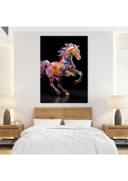 Gerçekçi Cam Heykel Duvar Sanatı - Gerçekçi Cam Heykel, Açık Alanda Dörtnala Koşan Görkemli At, Duvar Sanatı, Kanvas, 30X50 modelleri