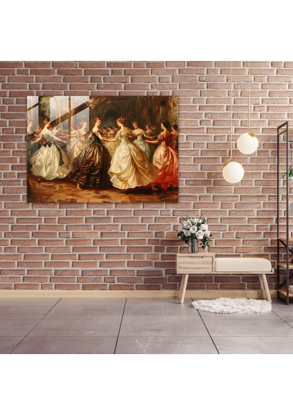 Baloda Soylu Kadınlar Rokoko Tarzı Resim Cam Baskı - Rokoko Tarzı Resim, Rokoko Tarzı Resim, Cam Baskı, Cam Sanatı, 45X30