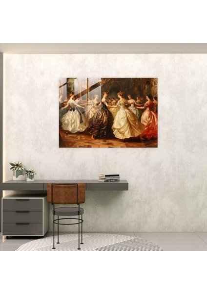 Baloda Soylu Kadınlar Rokoko Tarzı Resim Cam Baskı - Rokoko Tarzı Resim, Rokoko Tarzı Resim, Cam Baskı, Cam Sanatı, 45X30