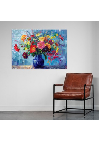 Pointilizm Çiçek Kanvas Tablo - Pointilizm, Canlı, Çiçek, Renkli, 50X30