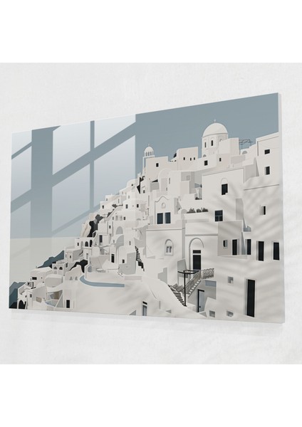 Santorini Cam Sanatı - Santorini, Cam Duvar Sanatı, Kontrast Tonlar, Cam Baskı, 45X30