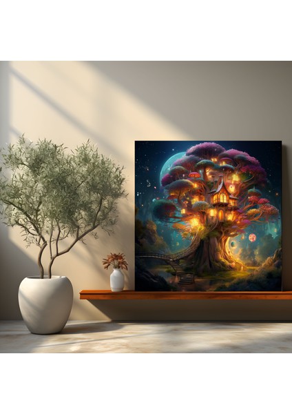 Orta Dünya Duvar Sanatı - Büyülü Ağaç Ev - Orta Dünya, Dijital Sanat, Duvar Dekorasyonu, Ev Dekorasyonu, 30X30 modelleri