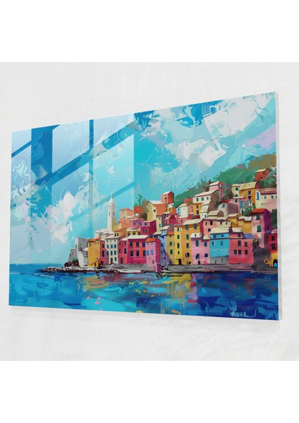 Sahil Kasabası Cam Duvar Sanatı - Post-Empresyonizm, Modern Sanat, Post-Empresyonizm, Ev Dekorasyonu, 45X30