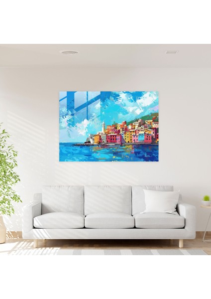Sahil Kasabası Cam Duvar Sanatı - Post-Empresyonizm, Modern Sanat, Post-Empresyonizm, Ev Dekorasyonu, 45X30