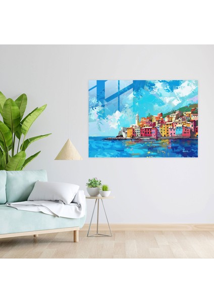 Sahil Kasabası Cam Duvar Sanatı - Post-Empresyonizm, Modern Sanat, Post-Empresyonizm, Ev Dekorasyonu, 45X30