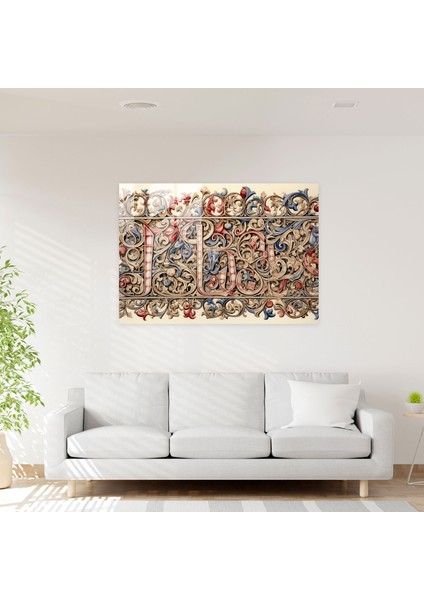 Ortaçağ Kaligrafi Cam Baskı - Ortaçağ, Elegance, Süslü Süslemeler, Ev Dekorasyonu, 45X30 modelleri