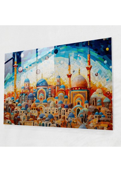 Renkli Cami Mozaik Cam Baskı - Cami, Cam Duvar Sanatı, Cam Sanatı, Ev Dekorasyonu, 45X30