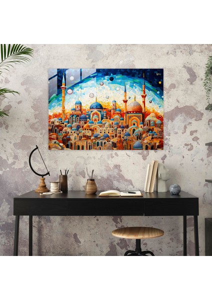 Renkli Cami Mozaik Cam Baskı - Cami, Cam Duvar Sanatı, Cam Sanatı, Ev Dekorasyonu, 45X30