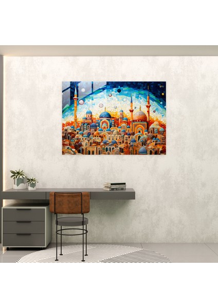 Renkli Cami Mozaik Cam Baskı - Cami, Cam Duvar Sanatı, Cam Sanatı, Ev Dekorasyonu, 45X30