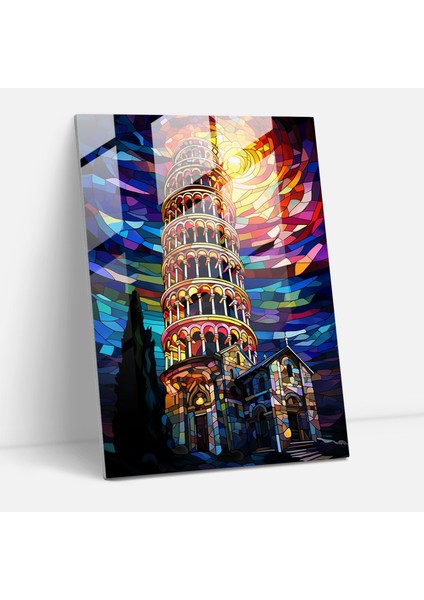 Pisa Kulesi Vitray Baskı - Pisa Kulesi, Pisa Kulesi, Duvar Dekorasyonu, Cam Sanatı, 30X45