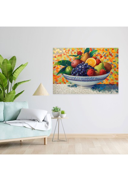 Meyve Kasesi Natürmort Pointilizm Kanvas Tablo - Pointilizm, Duvar Dekorasyonu, Meyve Kasesi, Kanvas Tablo, 50X30 fiyatları
