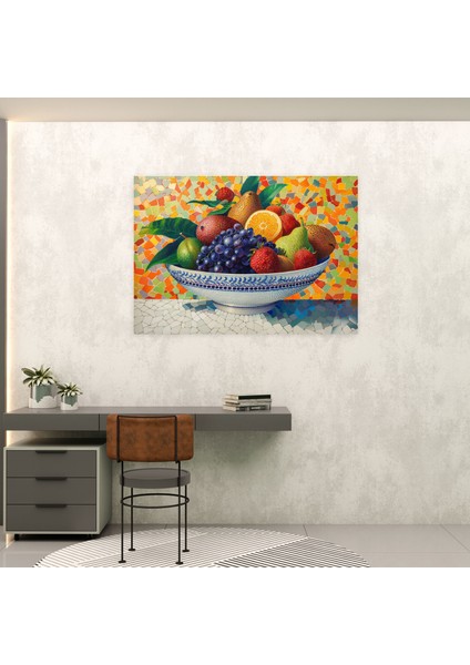 Meyve Kasesi Natürmort Pointilizm Kanvas Tablo - Pointilizm, Duvar Dekorasyonu, Meyve Kasesi, Kanvas Tablo, 50X30 modelleri