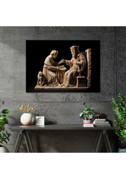 Ortaçağ Şövalyesi Taş Oymacılığı Kanvas Tablo - Ortaçağ, Ortaçağ, Kanvas Tablo, Duvar Sanatı, 50X30 modelleri