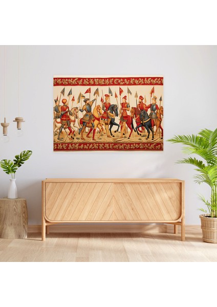 Ortaçağ Şövalyeleri Işlemeli Goblen Baskı - Ortaçağ, Turnuva, Ev Dekorasyonu, Şövalyeler, 50X30