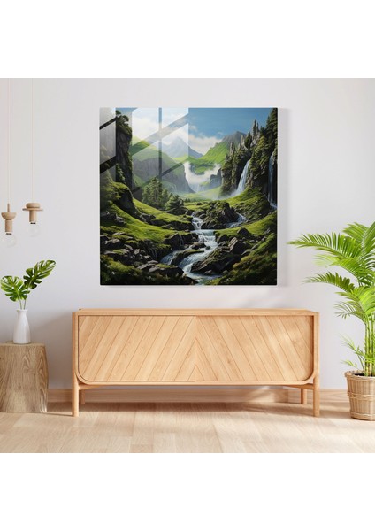 Middle Earth Şelalesi Cam Baskı - Orta Dünya, Cam Baskı, Modern Sanat, Yemyeşil Vadi, 30X30 modelleri
