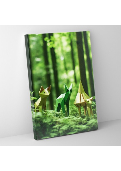Origami Hayvanlar Kanvas Tablo - Origami, Kanvas Tablo, Yemyeşil Orman, Origami Hayvanlar, 30X50