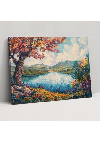 Dreamy Landscape Pointillism Duvar Tablosu - Pointilizm, Kanvas Tablo, Duvar Sanatı, Duvar Dekorasyonu, 50X30