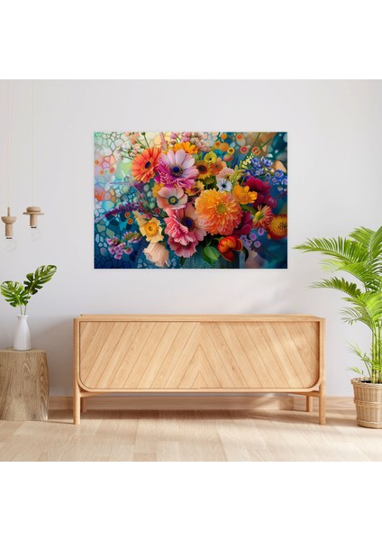 Renkli Buket Pointilizm Duvar Tablosu - Pointilizm, Ev Dekorasyonu, Kanvas Tablo, Duvar Dekorasyonu, 50X30 fiyatları