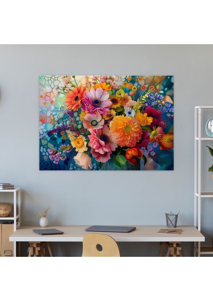 Renkli Buket Pointilizm Duvar Tablosu - Pointilizm, Ev Dekorasyonu, Kanvas Tablo, Duvar Dekorasyonu, 50X30 modelleri