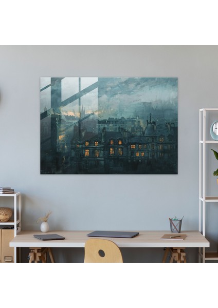 Rembrandt Cam Duvar Sanatı Ev Dekorasyonu - Rembrandt, Akşam Karanlığında Şehir Manzarası, Sessiz Tonlar, Cam Duvar Sanatı, 45X30 fiyatları