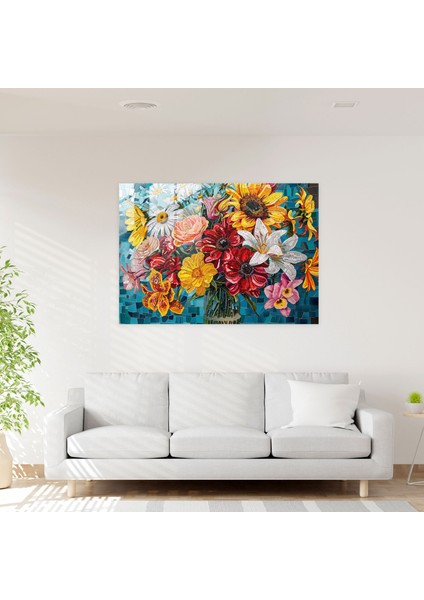 Pointilizm Buket Cam Baskı - Pointilizm, Cam Baskı, Ev Dekorasyonu, Pointilizm, 45X30 fiyatları