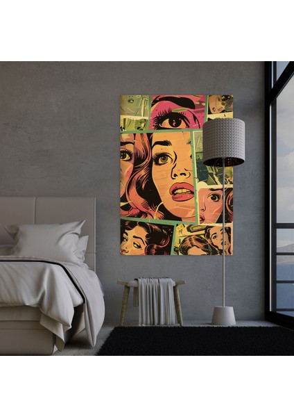 Popart Tarzı Retro Çizgi Roman Panelleri Duvar Dekorasyonu: Vintage Kanvas Tablo - Popart, Popart Style, Vintage Vibes, Duvar Süslemesi, 30X50