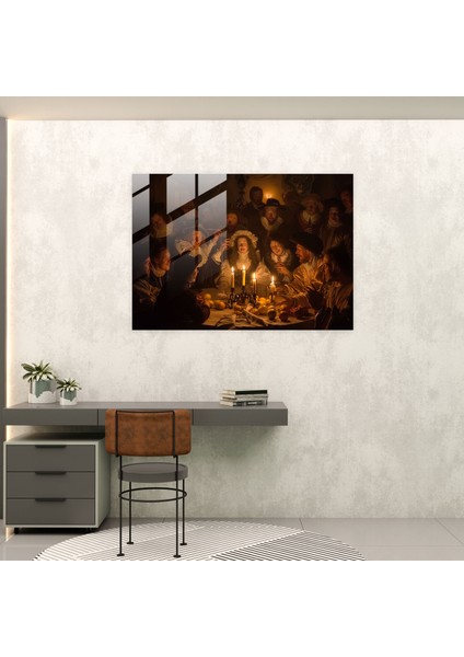 Rembrandt Cam Duvar Sanatı: Mum Işığında Buluşma - Rembrandt, Cam Duvar Sanatı, Toplama, Rembrandt, 45X30 modelleri