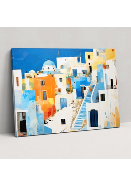 Santorini Kanvas Tablo - Santorini, Kanvas Tablo, Karma Teknik Sanat Çalışması, Duvar Dekorasyonu, 50X30
