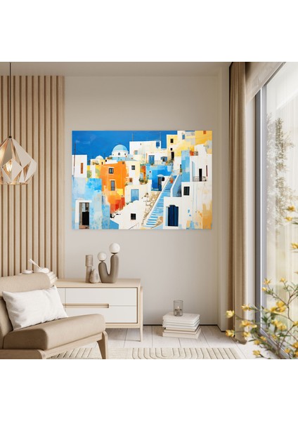 Santorini Kanvas Tablo - Santorini, Kanvas Tablo, Karma Teknik Sanat Çalışması, Duvar Dekorasyonu, 50X30 fiyatları