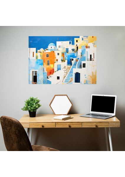 Santorini Kanvas Tablo - Santorini, Kanvas Tablo, Karma Teknik Sanat Çalışması, Duvar Dekorasyonu, 50X30 modelleri