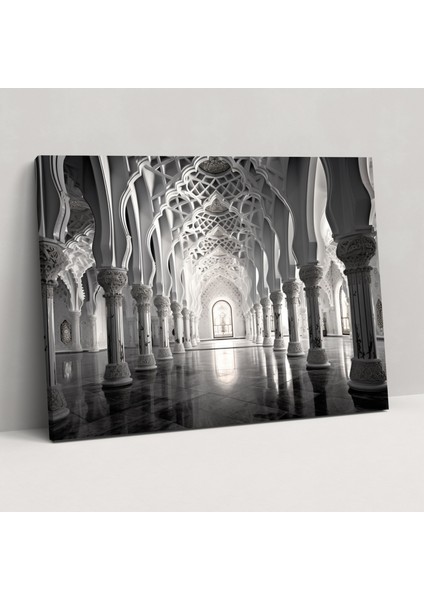 Monokrom Cami Kanvas Tablo - Cami, Zamansız Zarafet, Siyah Beyaz Fotoğraf, Kanvas Tablo, 50X30