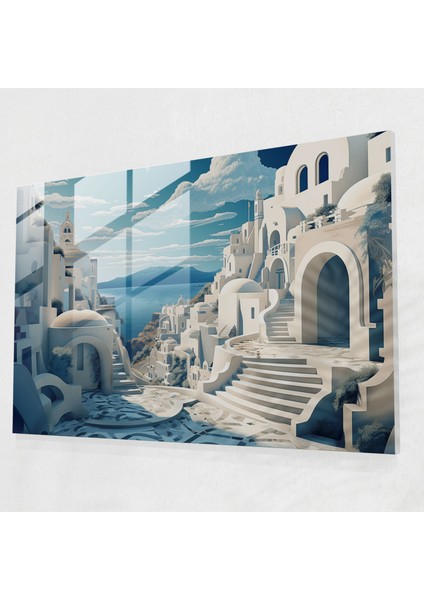 Santorini Modern Art - Gerçeküstü Dijital Başyapıt - Santorini, Ev Dekorasyonu, Duvar Dekorasyonu, Santorini, 45X30
