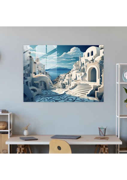 Santorini Modern Art - Gerçeküstü Dijital Başyapıt - Santorini, Ev Dekorasyonu, Duvar Dekorasyonu, Santorini, 45X30 fiyatları