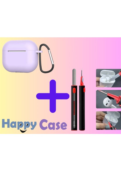 Aır Pods 3.nesil Uyumlu Silikon Kılıf ve Kulaklık Temizleme Kalemi Ikili Set, 2'li Set Lila