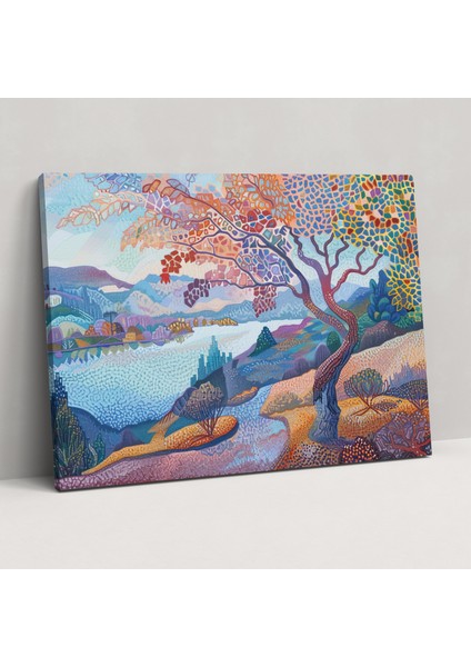 Pointillism Pastel Düşler Kanvas Tablo - Pointillism, Sakinleştirici, Sakin, Rüya Gibi, 50X30