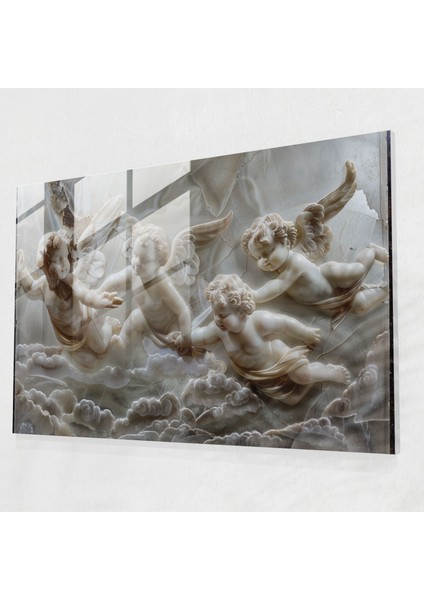Michelangelo Cam Duvar Sanatı - Uçan Melekler Sahnesi - Michelangelo, Duvar Dekorasyonu, Ev Dekorasyonu, Cam Duvar Sanatı, 45X30
