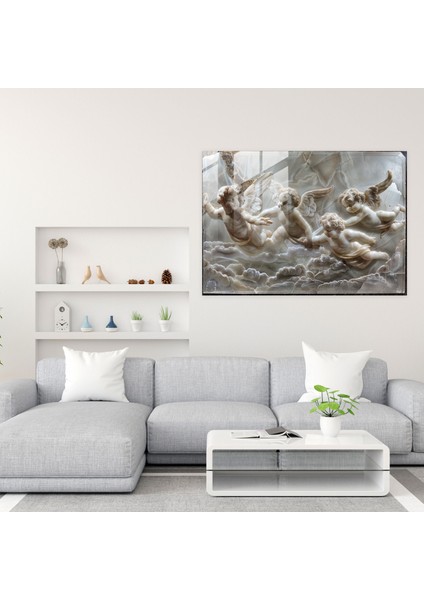 Michelangelo Cam Duvar Sanatı - Uçan Melekler Sahnesi - Michelangelo, Duvar Dekorasyonu, Ev Dekorasyonu, Cam Duvar Sanatı, 45X30 fiyatları
