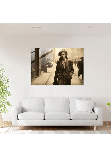 Amerika Birleşik Devletleri Haritası Cam Baskı - Amerika Birleşik Devletleri Haritası, Vintage Sepya Fotoğraf, Sokakta Yürüyen Kadın, Cam Duvar Sanatı, 45X30 fiyatları