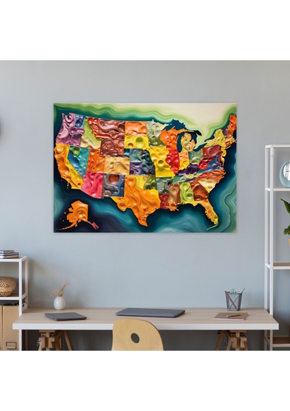 Amerika Birleşik Devletleri Haritası Kanvas Tablo - Amerika Birleşik Devletleri Haritası, Ev Dekorasyonu, Duvar Sanatı, 50X30 fiyatları