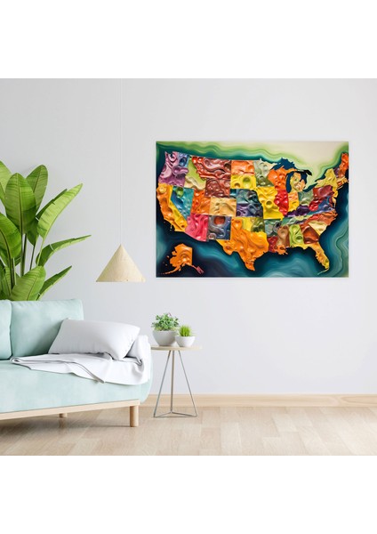 Amerika Birleşik Devletleri Haritası Kanvas Tablo - Amerika Birleşik Devletleri Haritası, Ev Dekorasyonu, Duvar Sanatı, 50X30 modelleri