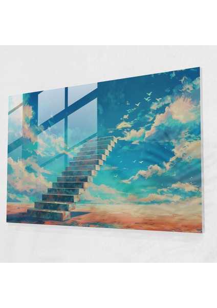 Gökyüzüne Merdiven Cam Duvar Sanatı - Sürrealizm Sanatı, Modern Sanat, Cam Duvar Sanatı, Sürrealizm Sanatı, 45X30
